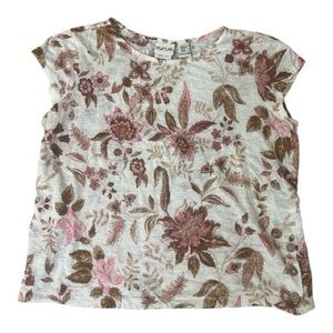 Rachel Zoe Cream Linen Pink and Brown Floral Tee Summer Resortwear